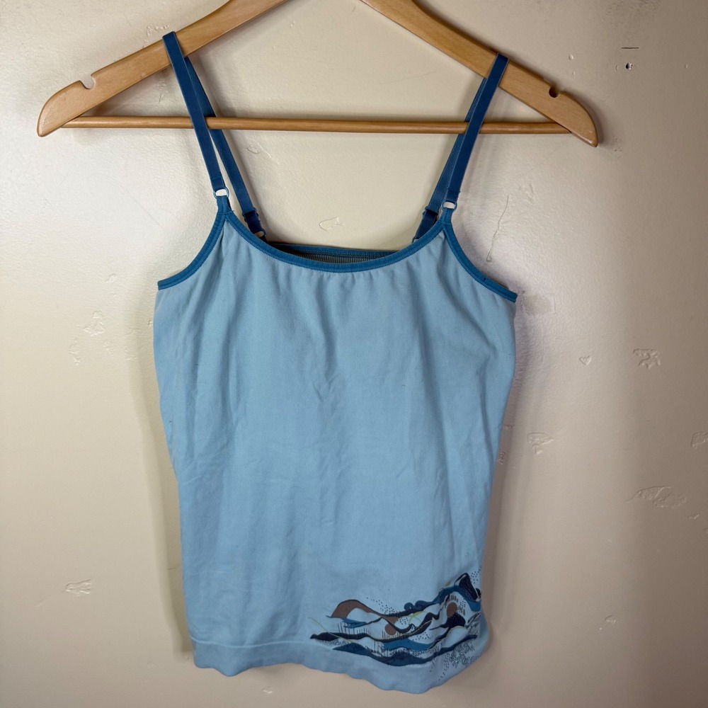 Tank Top Built-In Bra Light Blue Graphic Casual Cami Top Active Outdoor Camping